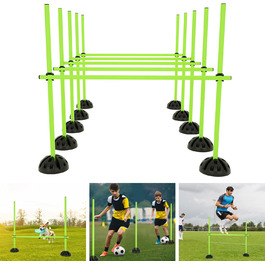 Набір стрибкових стержнів YRHome для тренувань на спритність та координацію, 15 стержнів по 100 см, 10 підставок, 10 кліпсів (зелений)