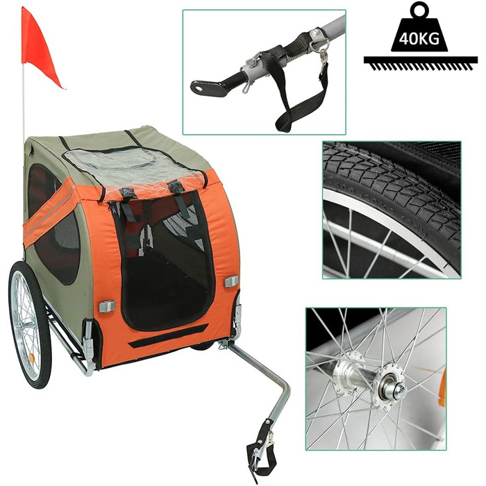 Фahrрадіовелосипедний причіп для собак, складаний, Oxford Tuch, з відбивачами, 73x137x90 см, до 40 кг, червоно-чорний A (Оранжевий A)