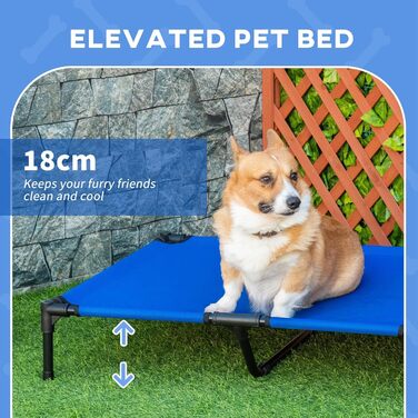 Підвищене ліжко для собак PawHut, охолоджуване, з переносною сумкою, металевий каркас, оксфордська тканина, висока щільність, 92 x 76 x 18 см, блакитне, L