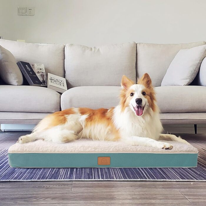 Ортопедичне ліжко для собак середнього розміру Sunheir, водонепроникне, з плюшем, знімний та пральний чохол, протиковзна основа, блакитне, 91x61x76 см