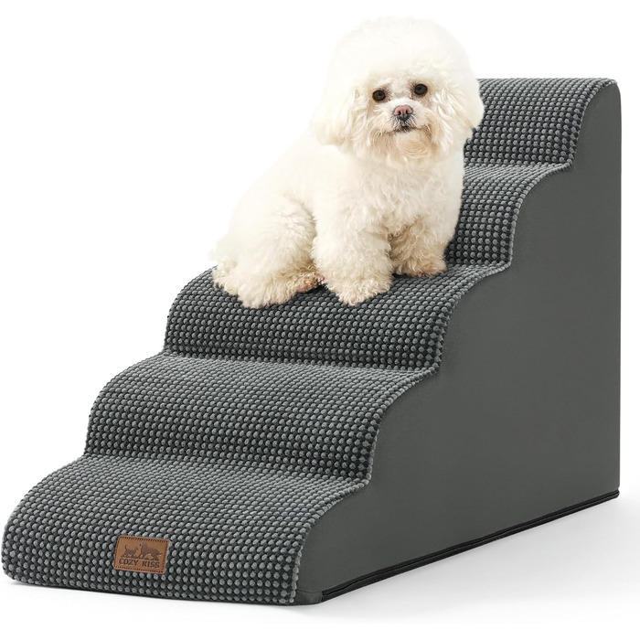 Сходинки для собак, 57 см, для маленьких собак, з високощільним губчастим матеріалом, знімний, миючий чохол, неслизьке дно, 5 ступенів, 40x84x57 см, темно-сірий колір