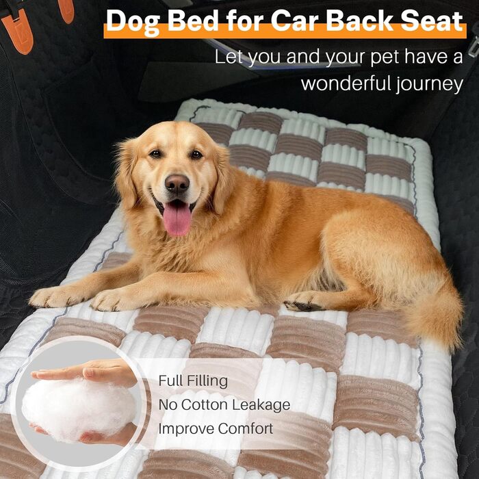 Незсувний авточохол для собак, килимок для домашніх тварин на заднє сидіння, водонепроникний та стійкий до подряпин килимок для подорожей, м'який захист для автомобілів, вантажівок та позашляховиків (63 x 138 см), в клітинку, темно-коричневий