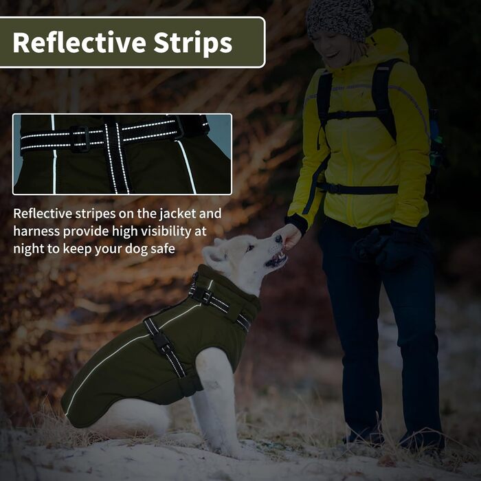 Зимовий теплий одяг для собак Lelepet: куртка з інтегрованим шлейкою, вітронепроникний флісовий одяг, світловідбиваюча жилетка для собак, XL (армійний зелений)