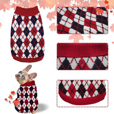 Теплий в'язаний пуловер для собак та котів, розмір L, червоно-синій, з візерунком 