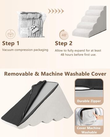 Сходинки для собак та котів на ліжко та диван: 5-ти ступінчасті сходинки для маленьких собак, зручні та довговічні, з неслизькою основою, сірий колір, 32.6 x 15.7 x 22.4 см