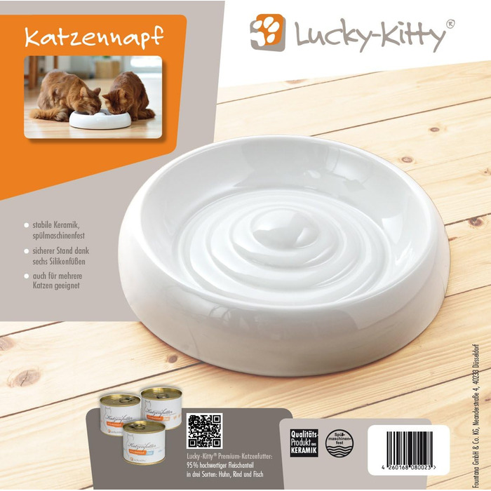 Керамічна миска для котів Lucky-Kitty XL, 27 см, для всіх порід та віку | Миска для корму котів, стійка до миття в посудомийній машині