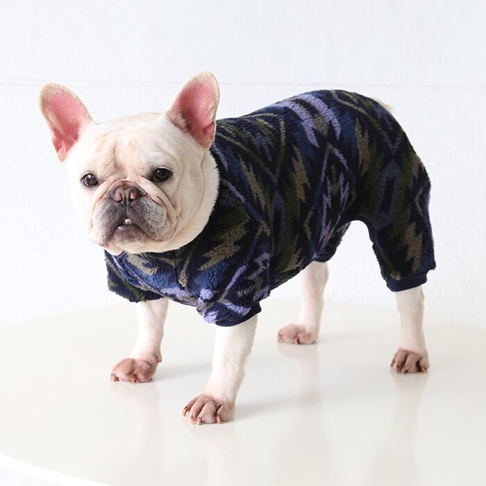 Піжама для собак, тепла, м'яка флісова, мила, костюм для цуценят, маленьких та середніх собак (Мops, Французький бульдог), розмір M, темно-синій