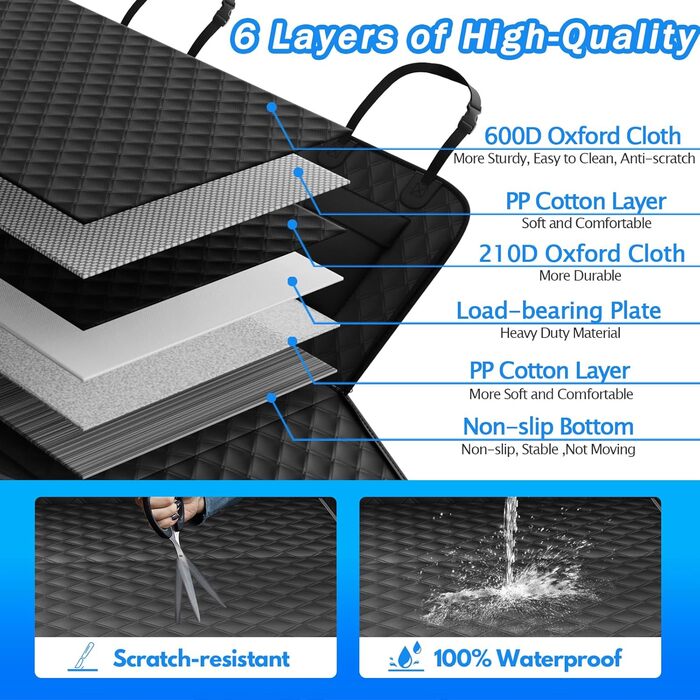 Захист для заднього сидіння авто для собак, чорний, міцний, 180 кг, з сіткою, водовідштовхувальний