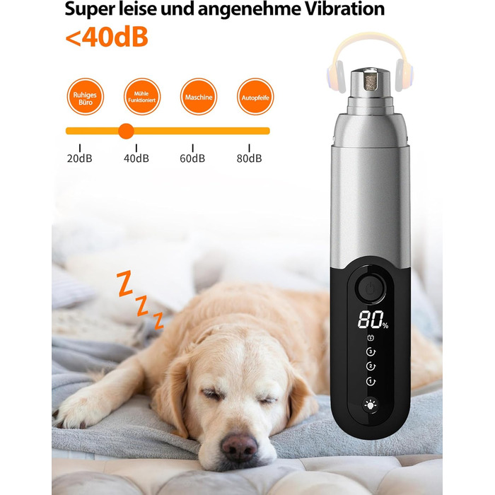 Точилка для кігтів собак Toozey з LED-підсвіткою, тиха (40 дБ), 3 швидкості, акумулятор 7,5 год, USB, для котів та собак
