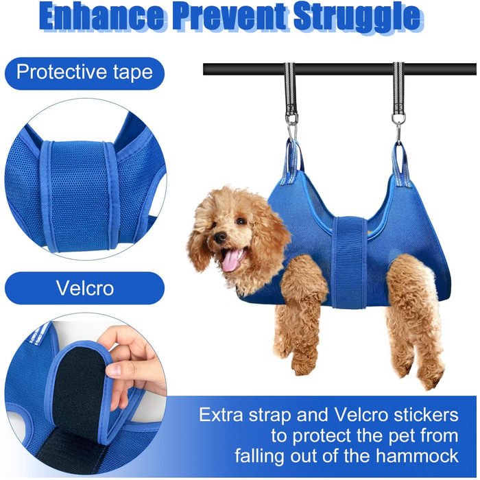 Набір для догляду за собаками MACUNIN: гамак, спорядження для грумінгу з регульованим кріпленням, широкий ремінь, блакитний, 2-ге покоління