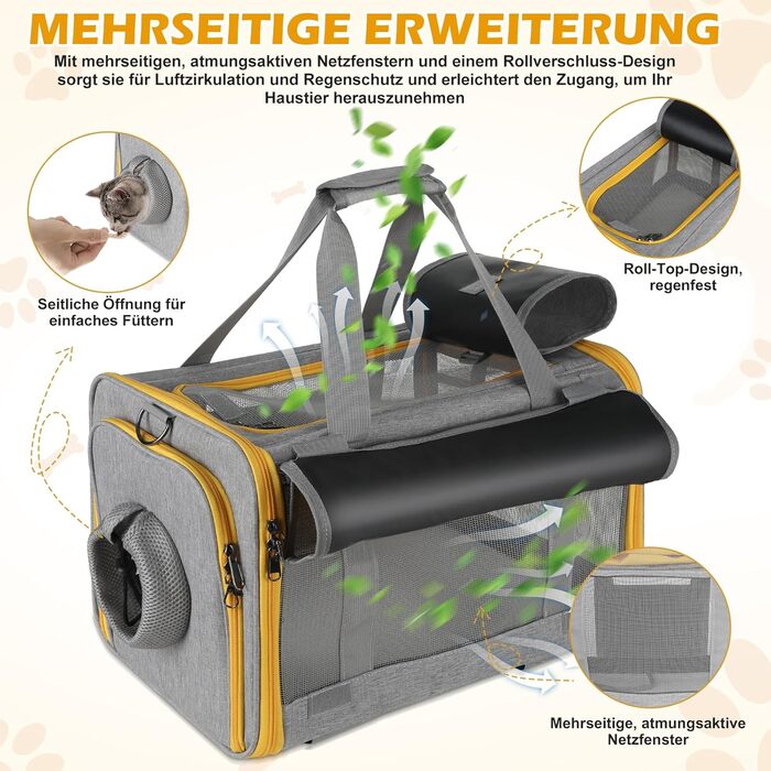 Транспортна переноска для котів та собак Pawinner з колесами, 45x33x33 см. Зручна переноска-тролей для авто та літака, складна, дихаюча, для тварин до 9 кг