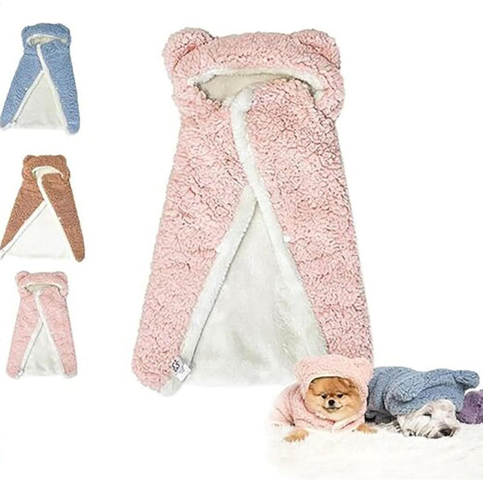 Теплий плед-халат для собак та котів, рожевий, середній розмір