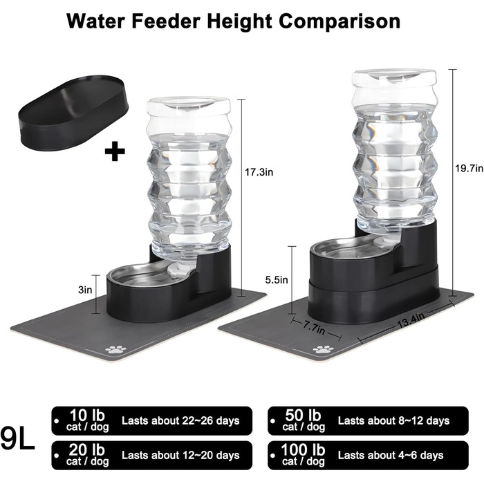 Автоматичний поїльник для тварин Sfozstra, нержавіюча сталь, водонепроникний піддон, підвищений край, для котів та собак (з залізом, 9л)
