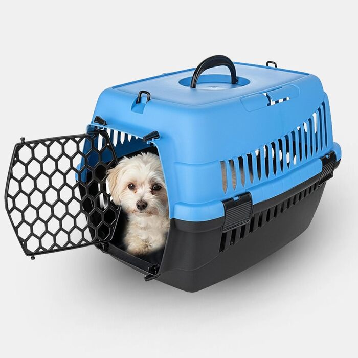 Транспортна переноска для тварин Happet ABBA M сірого кольору 56x37x37 см – міцна переноска з пластику для котів та маленьких собак, портативна переноска для подорожей та котів