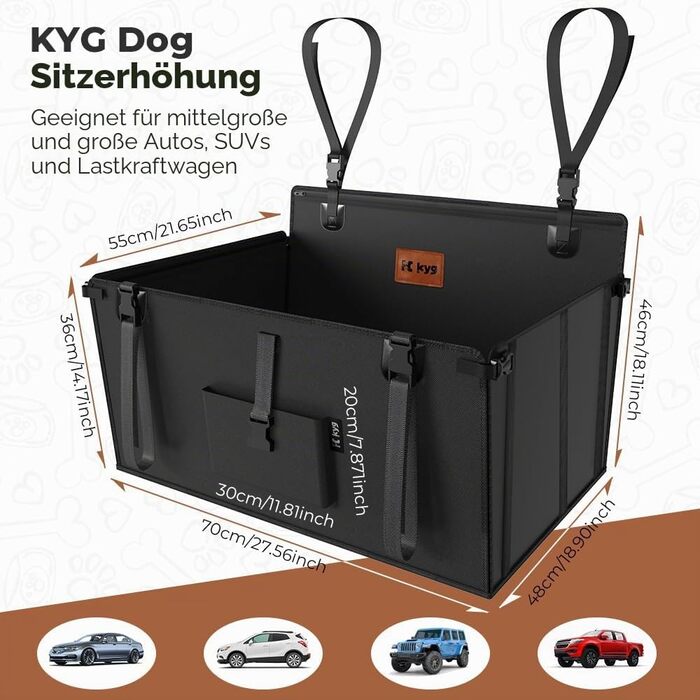 Автокрісло для собак KYG Extra Stable: водонепроникне, антиковзне, на заднє сидіння (70x55x36 см)