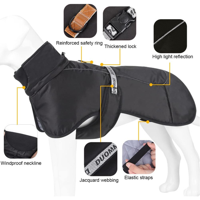 Водонепроникна тепла жилетка для собак великих та середніх порід - тепла жилетка для собак у холодну погоду, чорна, 5XL