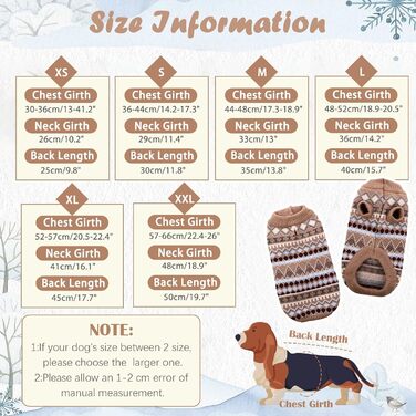 Теплий пуловер для собак - Boho стиль, різдвяний, з отвором для повідка, для чихуахуа, йоркширського тер'єра, джек-рассела, XS, колір кава