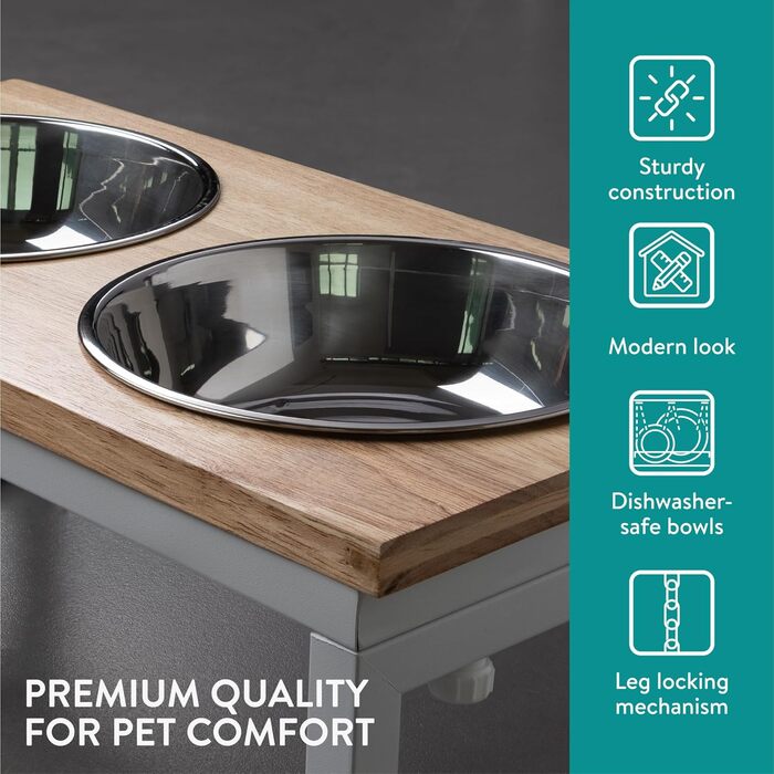Набір мисок для собак Navaris: піднята годівниця, 800 мл, нержавіюча сталь, для води та корму, миється в посудомийній машині, складана