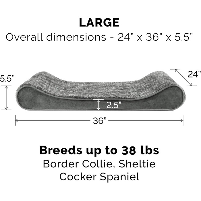 Холодне ліжко для собак Furhaven з гелевим наповнювачем, розмір L, сірий, знімний, washable cover, для собак до 17,2 кг, Minky Plüsch & Samt, Luxe-Liegestuhl-Matratze