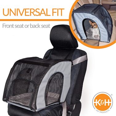 Закритий автомобільний сидіння-переноска для собак K&H Pet Products, безпечна дорожня сумка для домашніх тварин з м'якими стінками, багато входів, сітчасті вікна, знімний чохол, для подорожей