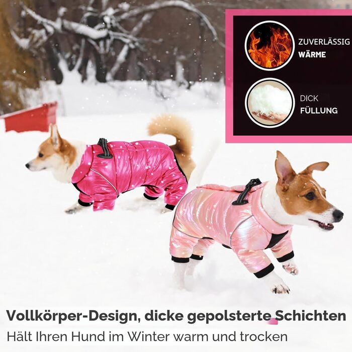 Водонепроникний зимовий пуховик для собак AOFITEE, теплий костюм для снігу, жилет з флісу, куртка для холодної погоди з світловідбиваючими смугами, вітрозахисний одяг для маленьких собак, колір рожевий, розмір Medium
