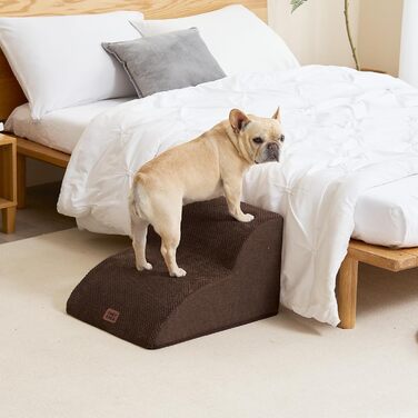 Сходинки для собак EHEYCIGA – 50 см, для маленьких собак, на диван/ліжко, з високощільним губчастим матеріалом, знімний та миючий чохол, протиковзне покриття, 4 сходинки, сірий колір (40 x 50 x 30 см, коричневий)
