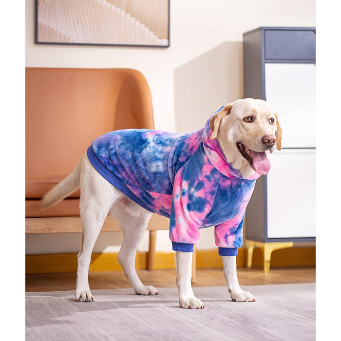 Теплий флісовий світшот з капюшоном для собак, батик, великі та середні породи (5XL, Рожевий)