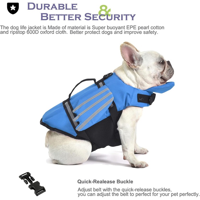 Жилет рятувальний для собак з плавками, жилет для плавання для собак з підборіддям, легкий та безпечний для водних видів спорту, жилет для собак з ручкою та світловідбиваючими елементами, для маленьких, середніх та великих собак, блакитний, розмір M