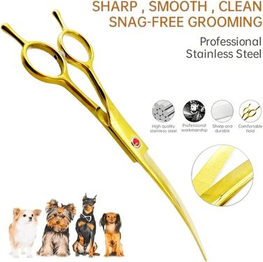 Професійна ножиця для грумінгу собак 7,5 дюймів: набір для догляду за собаками (вигнута, пряма, розріджуюча)