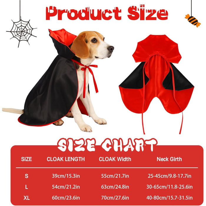 Костюм на Хелловін для собак та котів: вампірський набір, чорний/червоний, чорний/фіолетовий. Розміри S, червоний