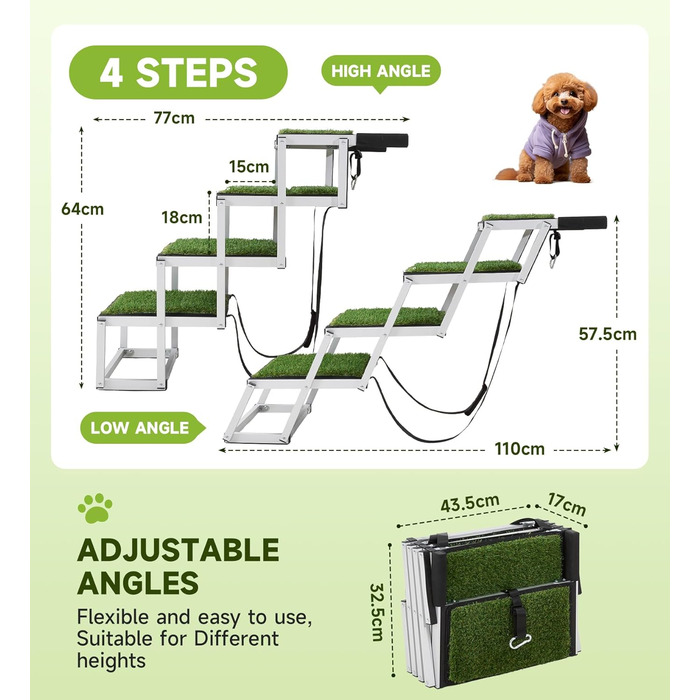 Рампа для собак у машину, складана, для великих собак, з антиковзким килимком, для авто, SUV, вантажівок, високих ліжок, широка (110x58x43 см)