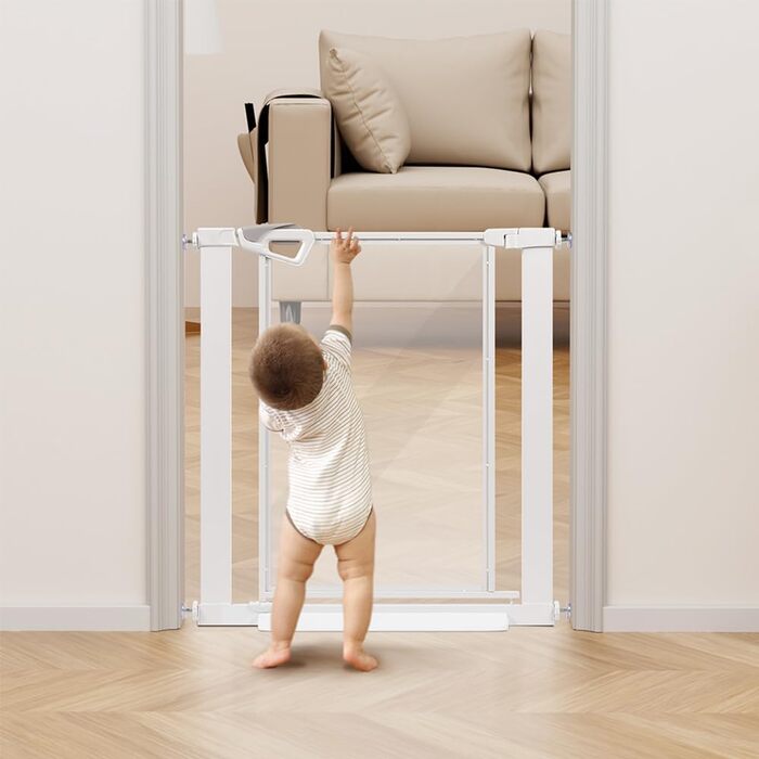 Ворота для собак Unipaws: прозорі, без свердління, ширина 74-109 см, для дверних прорізів та сходів, білий колір