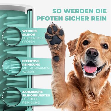 Очисник для лап тварин Maggie & Cooper (L, зелений) | для чистих лап | з мікрофібровою рукавичкою | 2 розміри | придатний для миття в посудомийній машині | м'які щітки