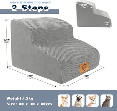 Сходинка для собак HEVOL 2 сходинки, сіра. Зручна та водонепроникна сходинка для маленьких собак та котів на ліжко та диван. Виготовлена з високощільну губку, знімний та миючий чохол.