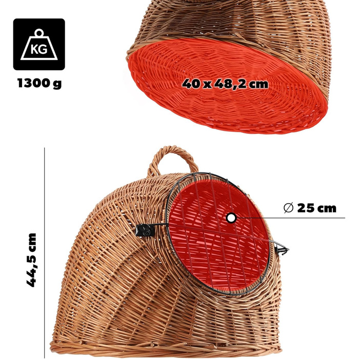 Транспортний кошик для тварин KADAX: плетений кошик-переноска для котів та інших домашніх улюбленців (40x49 см)