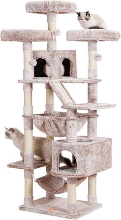 Heybly Muchroom HCT030MU великий котячий комплекс 185,4 см XXL для домашніх котів, меблі для великих котів з м'якою плюшевою перекладиною, зручним кошиком і стовпчиками для дряпання