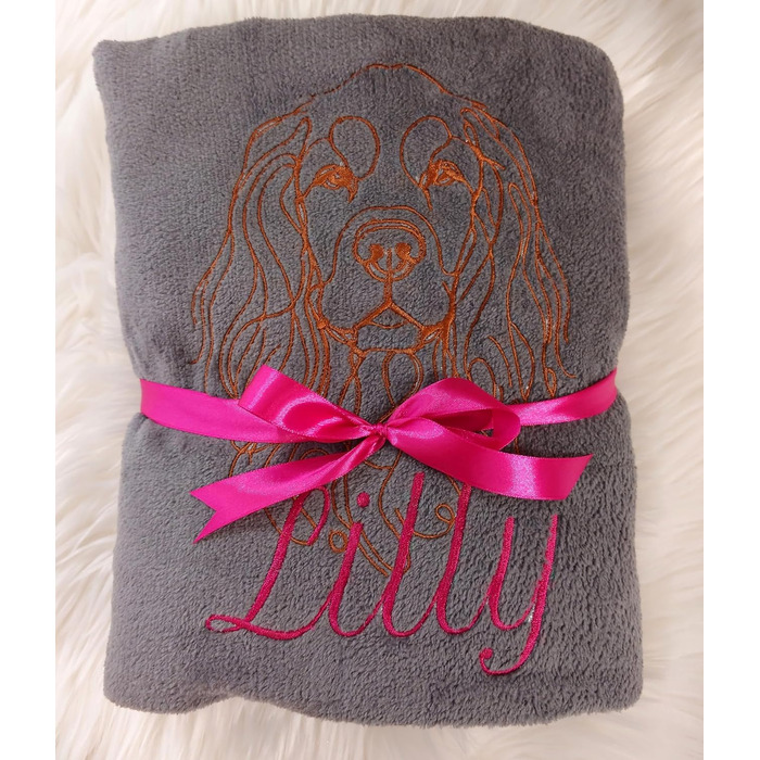 Персоналізована ковдра для собак з вишивкою породи та імені. М'яка ковдра для цуценят та собак, 130x170 см, для дому, авто, софи, сіра, washable