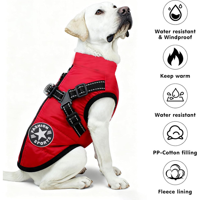 Теплий та водонепроникний зимовий одяг для собак, куртка з нашийником, відбиваючий, червоний, 5XL