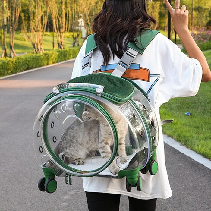 Тролей для домашніх тварин Juebueix з вентиляційними отворами, переноска для котів та собак, роликова переноска, прозоре вікно, візок для маленьких собак та котів, тихі колеса, телескопічна ручка, візерунок 'Sunset Chevron' (Західний горизонт)