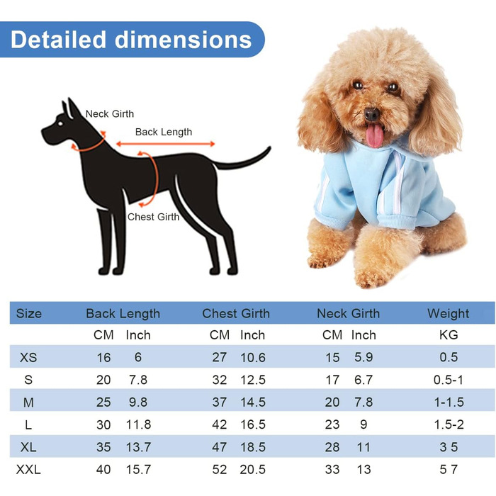 Теплий пуловер з капюшоном для собак, чіхуахуа, маленьких собак, халатик для тварин, одяг для цуценят (L, світло-блакитний)