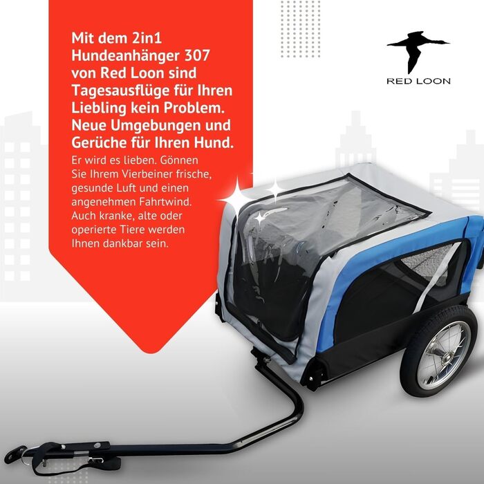 Фаркоп-причіп для собак 2в1 Red Loon Mini - блакитний (з прапорцем)