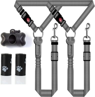 Нашийник для собак у багажник авто, 2 шт. - фіксація, безпека, комфорт під час подорожей, для всіх порід, з еластичною амортизацією та міцними карабінами (сірий)
