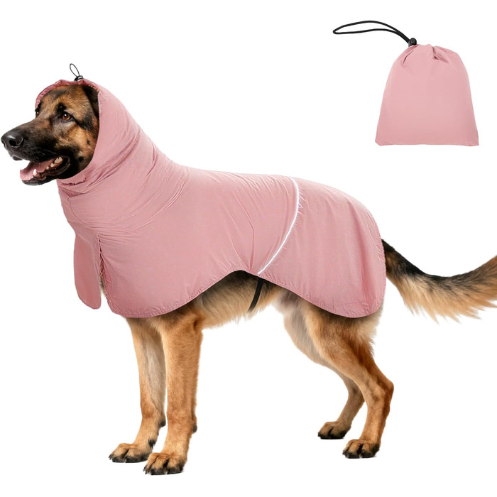 Водонепроникний дощовик для собак з світловідбиваючими смугами та отвором для хвоста - Дихаюча куртка для собак різних розмірів, вітростійка та регульована для собак середніх та великих порід (Рожевий, M)