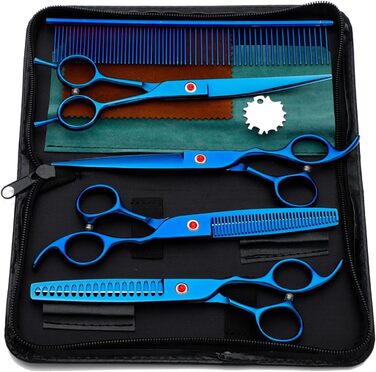 Набір для грумінгу собак та котів, професійний 5-в-1, з витончувальним ножем, вигнутими та прямими ножицями, гребінцем, нержавіюча сталь 440C
