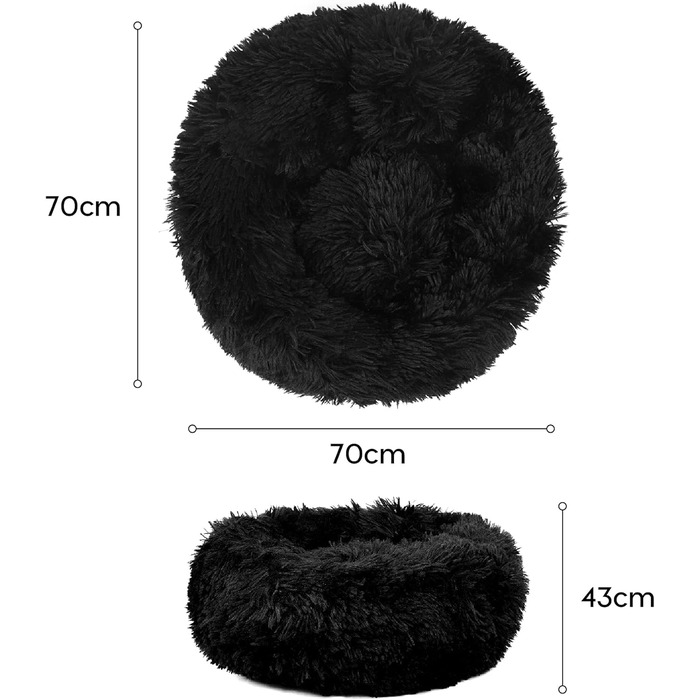 Кругле лежанка для собак середнього розміру Donut Fluffy 70см - м'яке, зручне ліжко для собак та котів, чорний кошик
