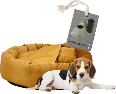 Килимок для собак Luxus Denver | гігієнічний, миючий | розмір M (для маленьких та середніх собак) | затишна печеринка з пакетиками для збору відходів | діаметр 68 см, колір гірчичний