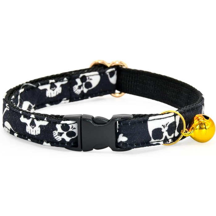 Чорний метелик для котів з черепами та перехрещеними кістками, нашийник-запобіжник, тематика Хелловін, аксесуари для котів, розмір XS (20,3-33 см)