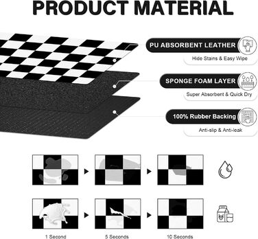 Килимок для котячого/собачого корму BLESWIN - 51x30,5 см, чорно-білий, антиковзаючий, для мисок