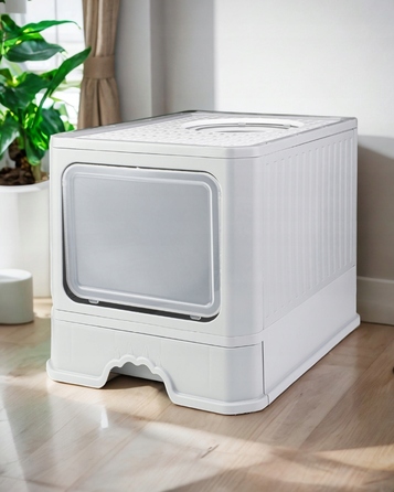 Закритий лоток-туалет для котів Be-Active.pl сірий, з висувною шухлядою та лопаткою