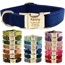 Персоналізоване собаче ошийник з металевою застібкою, двостороннє оксамитове обплетення з іменем та номером телефону, регульовані розміри для собак маленьких, середніх та великих порід